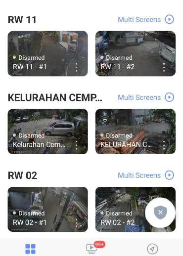 Tampilan aplikasi pemantauan CCTV per RW